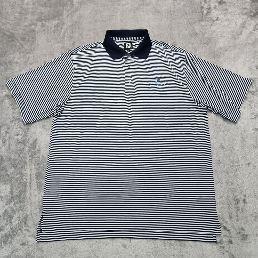 FootJoy FJ Men's Blue White Striped Athletic Fit Golf Polo Shirt Size L